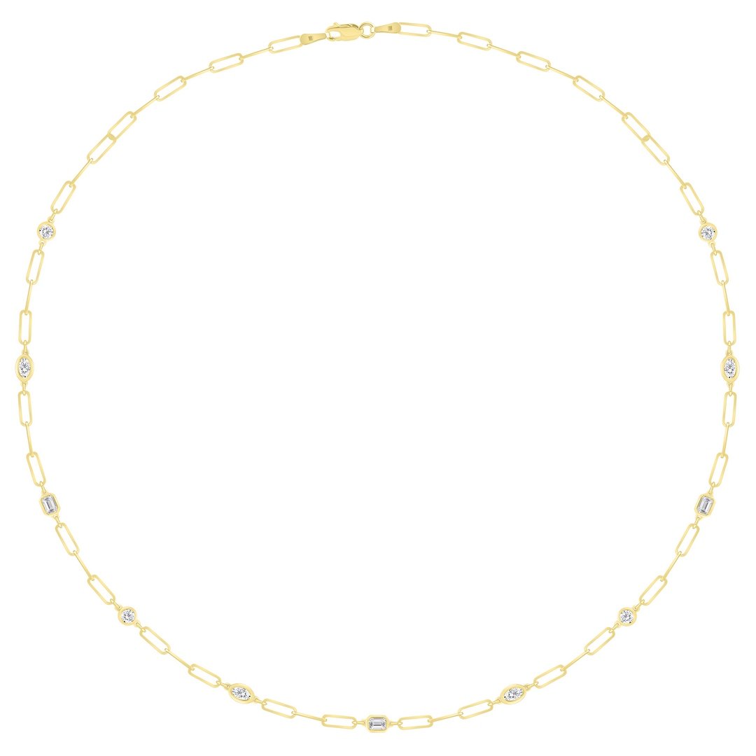 LG - 14K 1.10CT D-NECKLACE LDS EME/OVL/RDS SIZE 17 INCH "CERTIFIED"